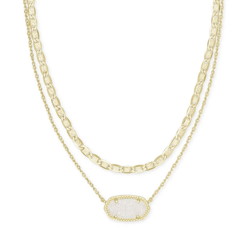 Elisa Gold Multi Strand Yellow Gold Tone Necklace in Iridescent Drusy