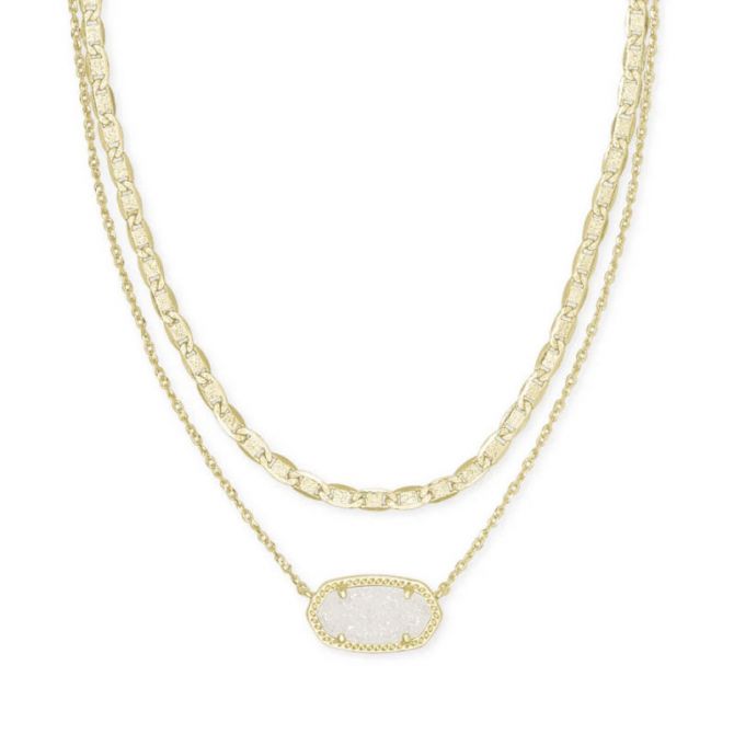 Elisa Gold Multi Strand Yellow Gold Tone Necklace in Iridescent Drusy