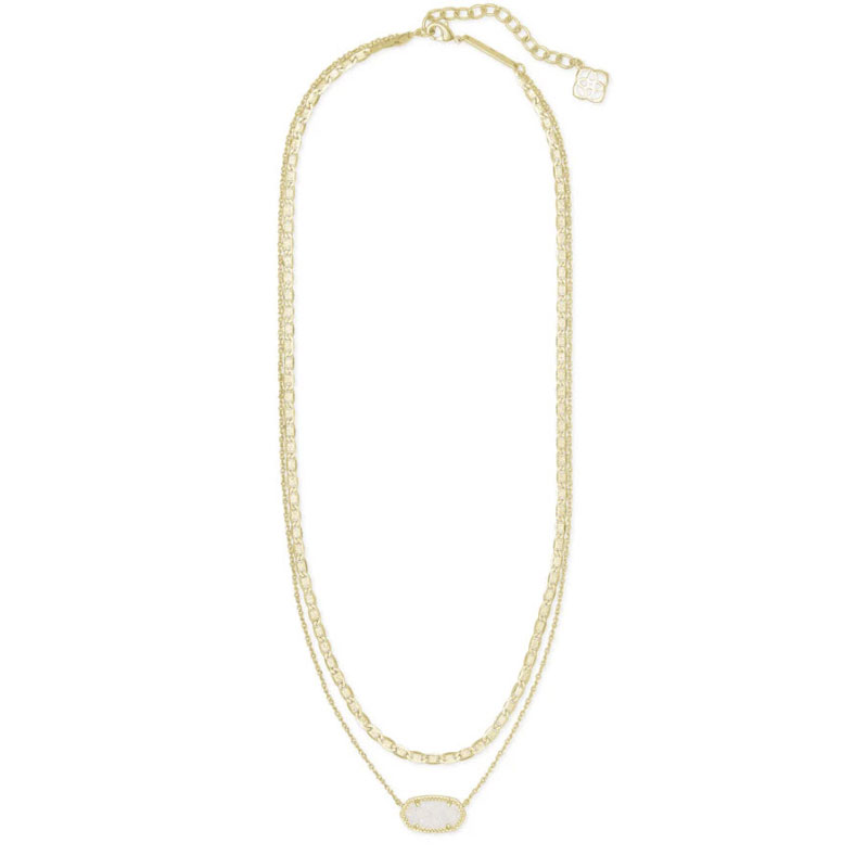 Elisa Gold Multi Strand Yellow Gold Tone Necklace in Iridescent Drusy