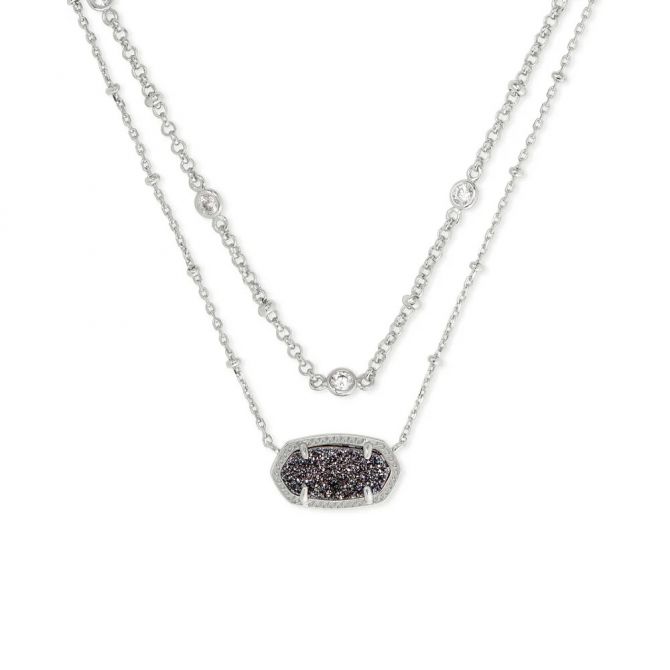Kendra Scott Elisa Multi Strand Bright Silver Necklace in Platinum Drusy