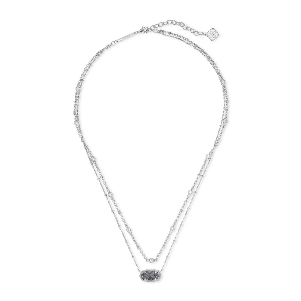 Kendra Scott Elisa Multi Strand Bright Silver Necklace in Platinum Drusy
