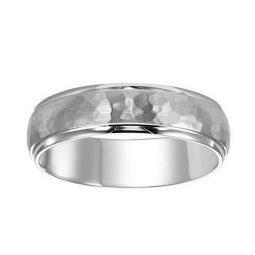 White Gold Hammered Comfort Fit Wedding Band, Size 10