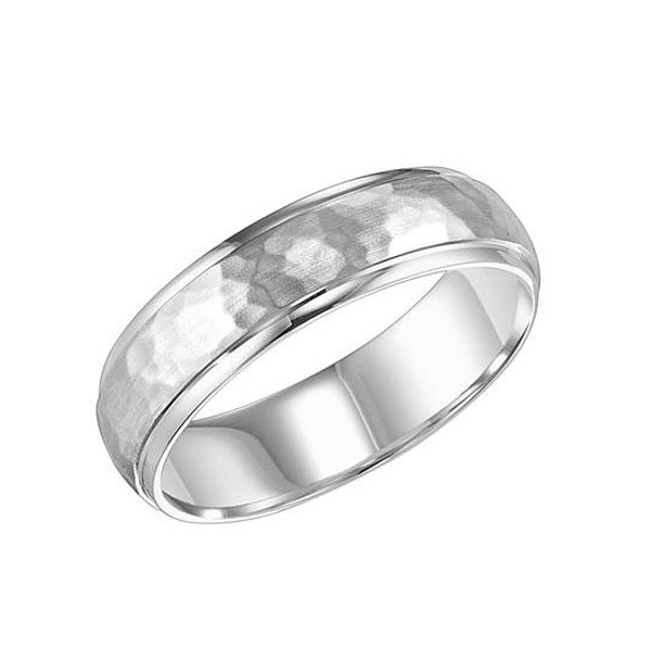 White Gold Hammered Comfort Fit Wedding Band, Size 10