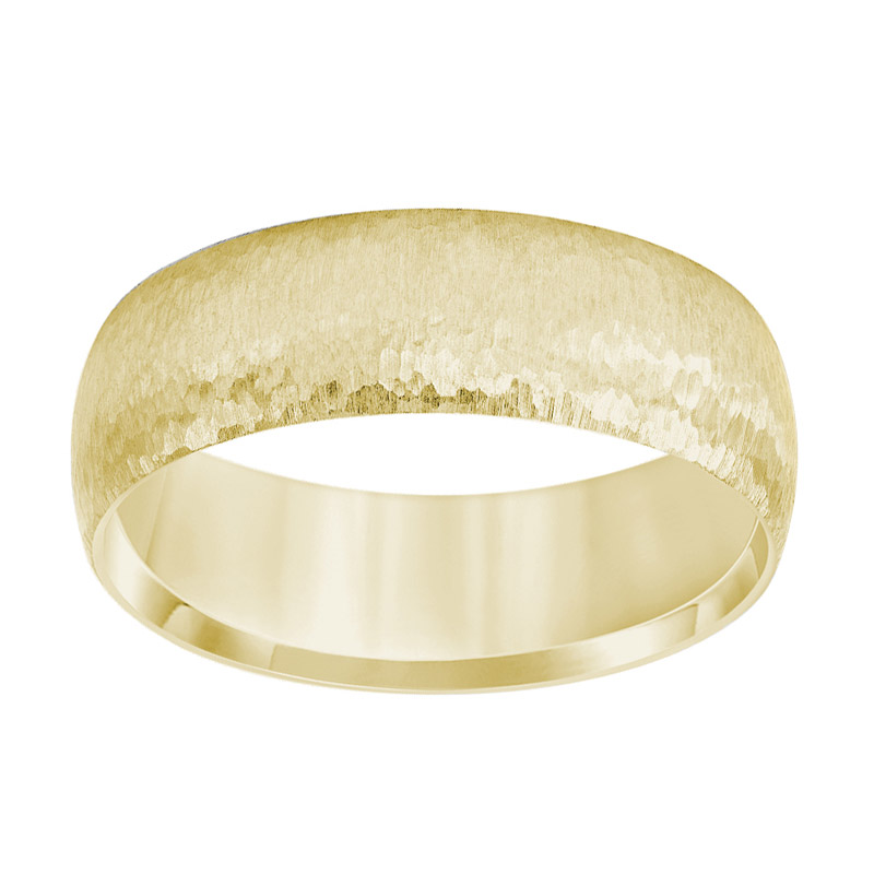 Yellow Gold Tumbled Texture 5 mm Wedding Band, Size 10