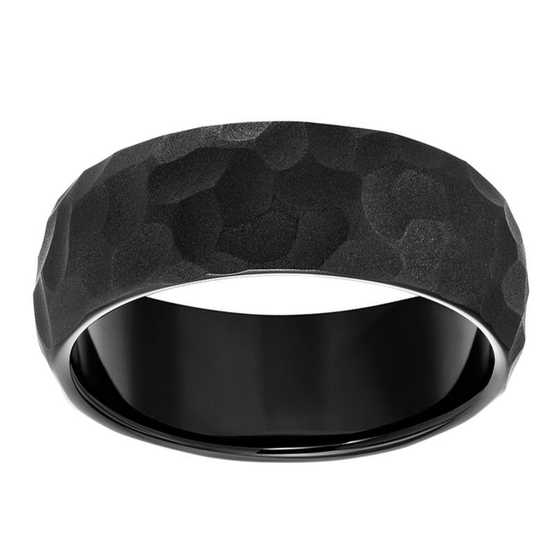 Black Tungsten Hammered 8 mm Wedding Band, Size 10