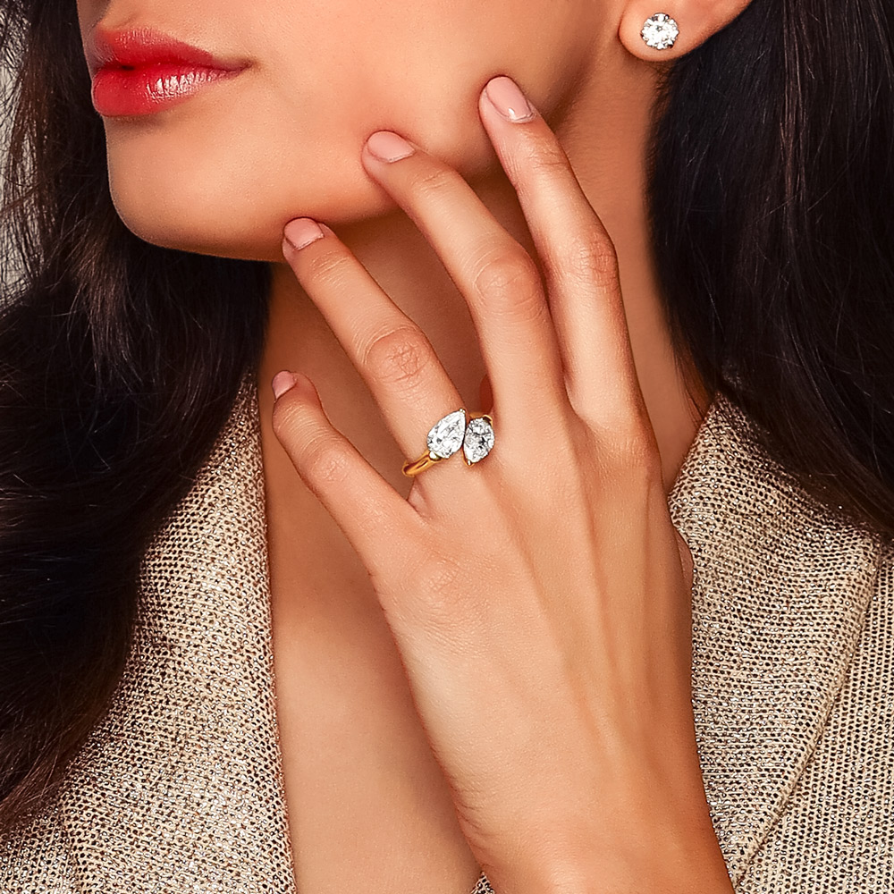 Rahaminov Pear Shaped Diamond Bypass Ring in Yellow Gold