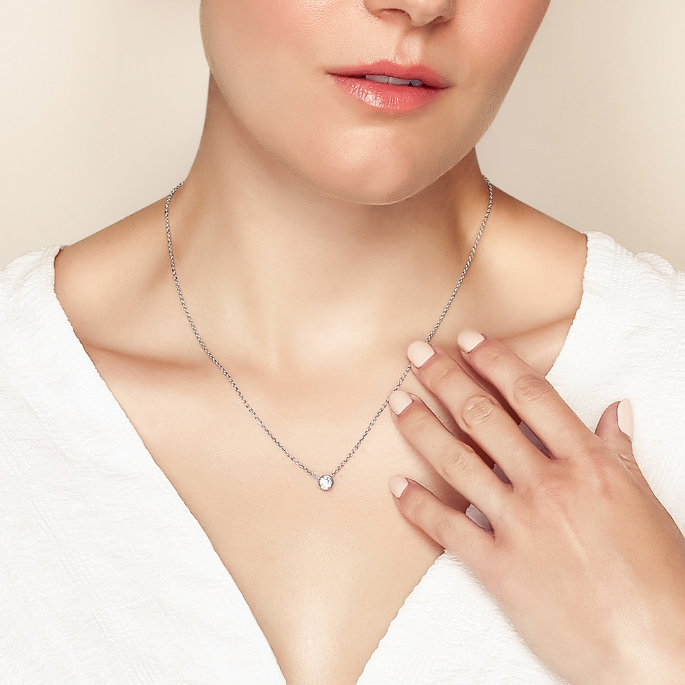 Borsheims Signature Collection Lab-Grown Diamond Solitaire Necklace in White Gold, 0.50 cttw, 18