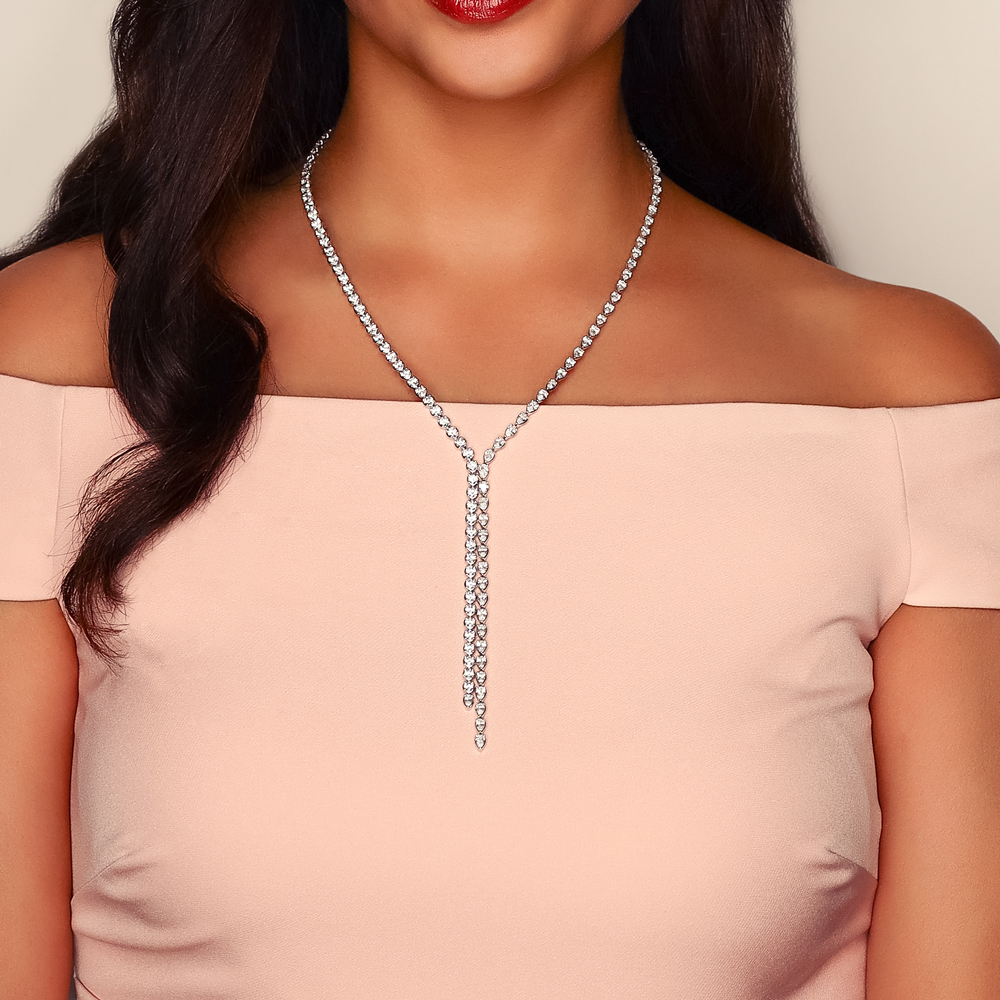 Rahaminov Round & Pear Shaped Diamond Lariat Necklace in White Gold