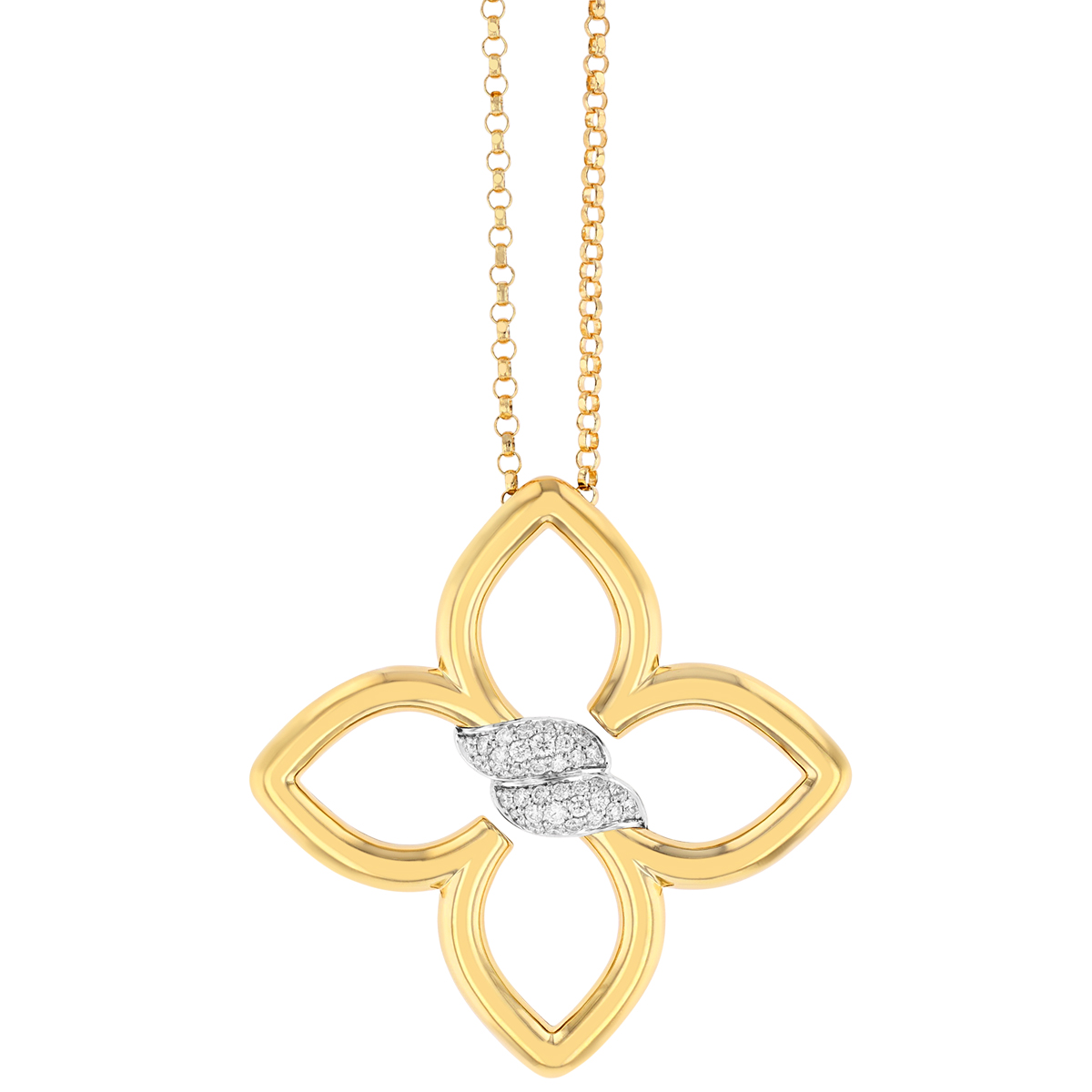 Roberto Coin Cialoma Diamond Pavé Twist Medium Flower Pendant in Yellow Gold