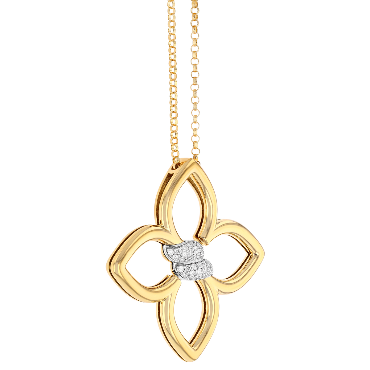 Roberto Coin Cialoma Diamond Pavé Twist Medium Flower Pendant in Yellow Gold