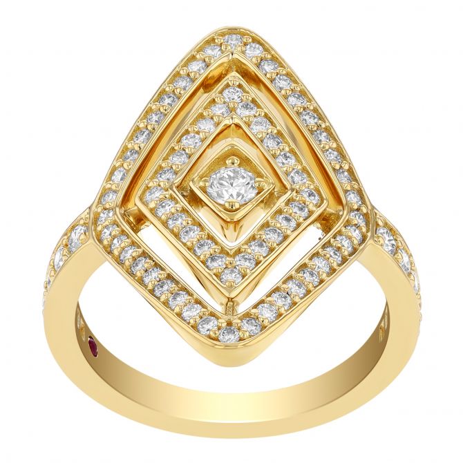 Roberto Coin Diamante Diamond Double Geometric Ring in 18K Gold, Size 8