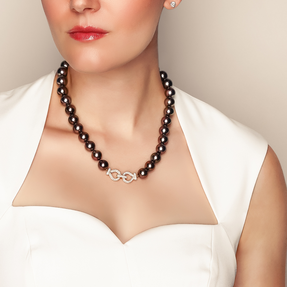 TARA Pearls Tahitian South Sea Cultured Pearl Strand Necklace with Diamond & Yellow Gold Clasp, 19