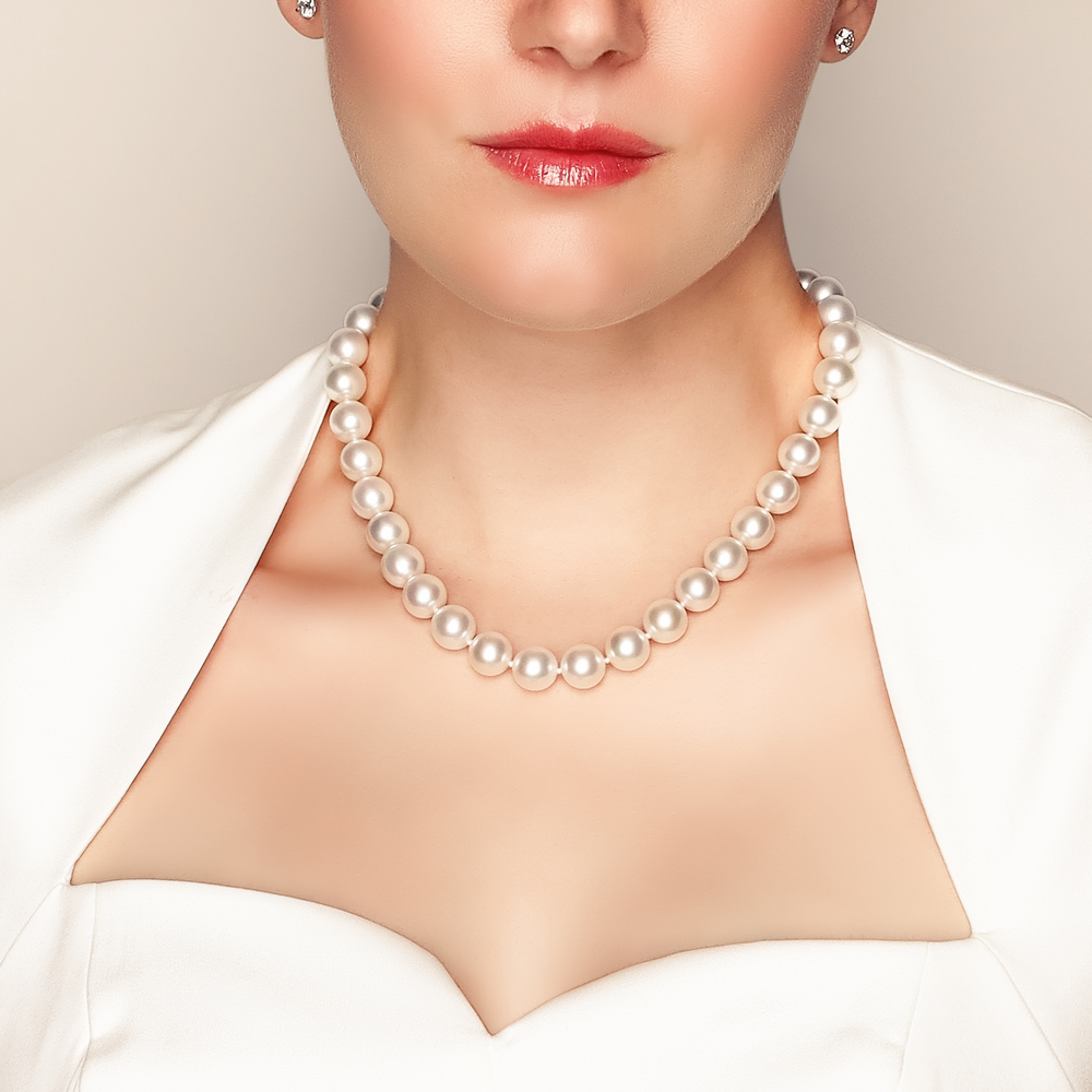 TARA Pearls White South Sea Cultured Pearl Strand Necklace with White Gold Clasp, 18.5