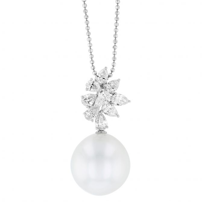 TARA Pearls South Sea Cultured Pearl & Diamond Cluster Pendant in White Gold, 18"