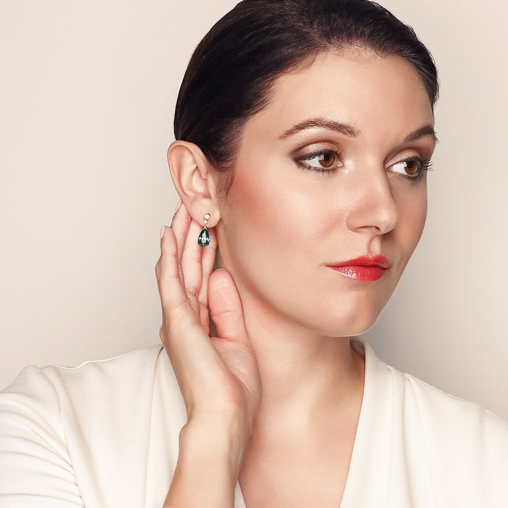 Pear Shaped Zircon & Diamond Drop Earrings in Yellow Gold