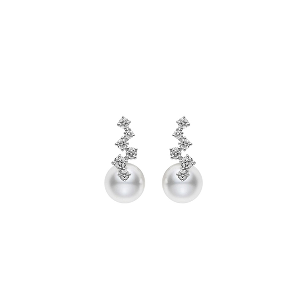 Mikimoto Akoya Cultured Pearl & Diamond Drop Earrings in White Gold