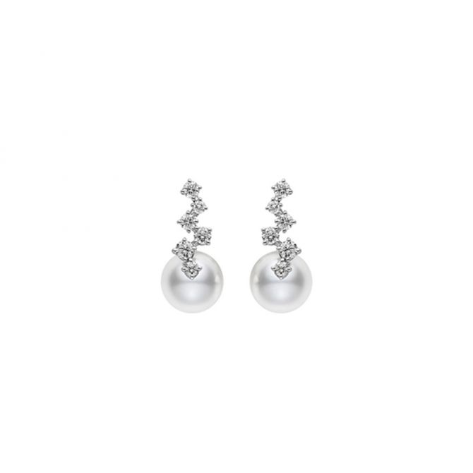 Mikimoto Akoya Cultured Pearl & Diamond Drop Earrings in White Gold