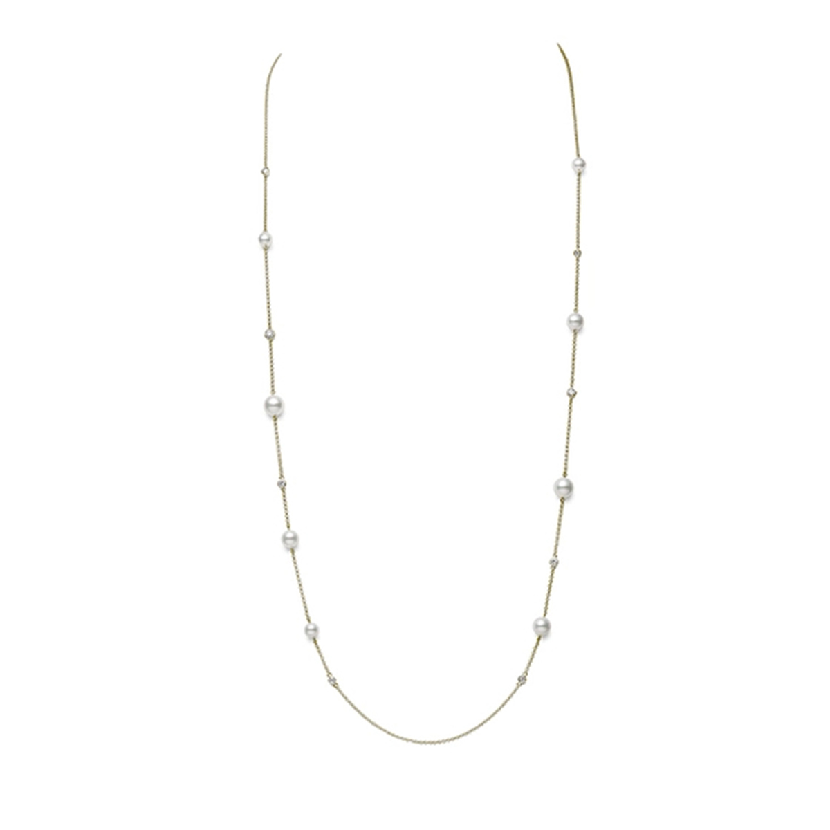 Mikimoto Akoya Cultured Pearl & Diamond Station Necklace in Yellow Gold, 31
