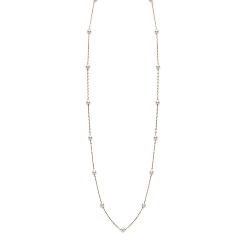 Mikimoto Akoya Cultured Pearl Station Necklace in Yellow Gold, 32