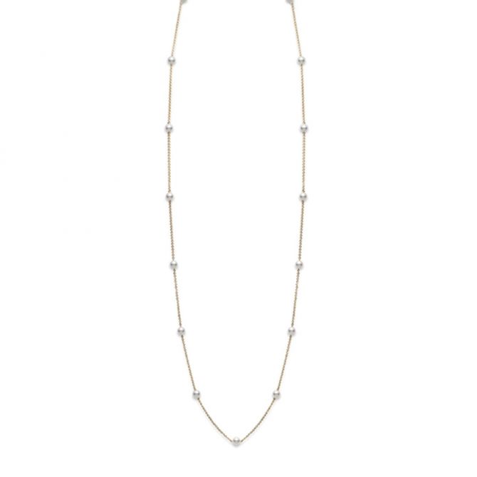 Mikimoto Akoya Cultured Pearl Station Necklace in Yellow Gold, 32"