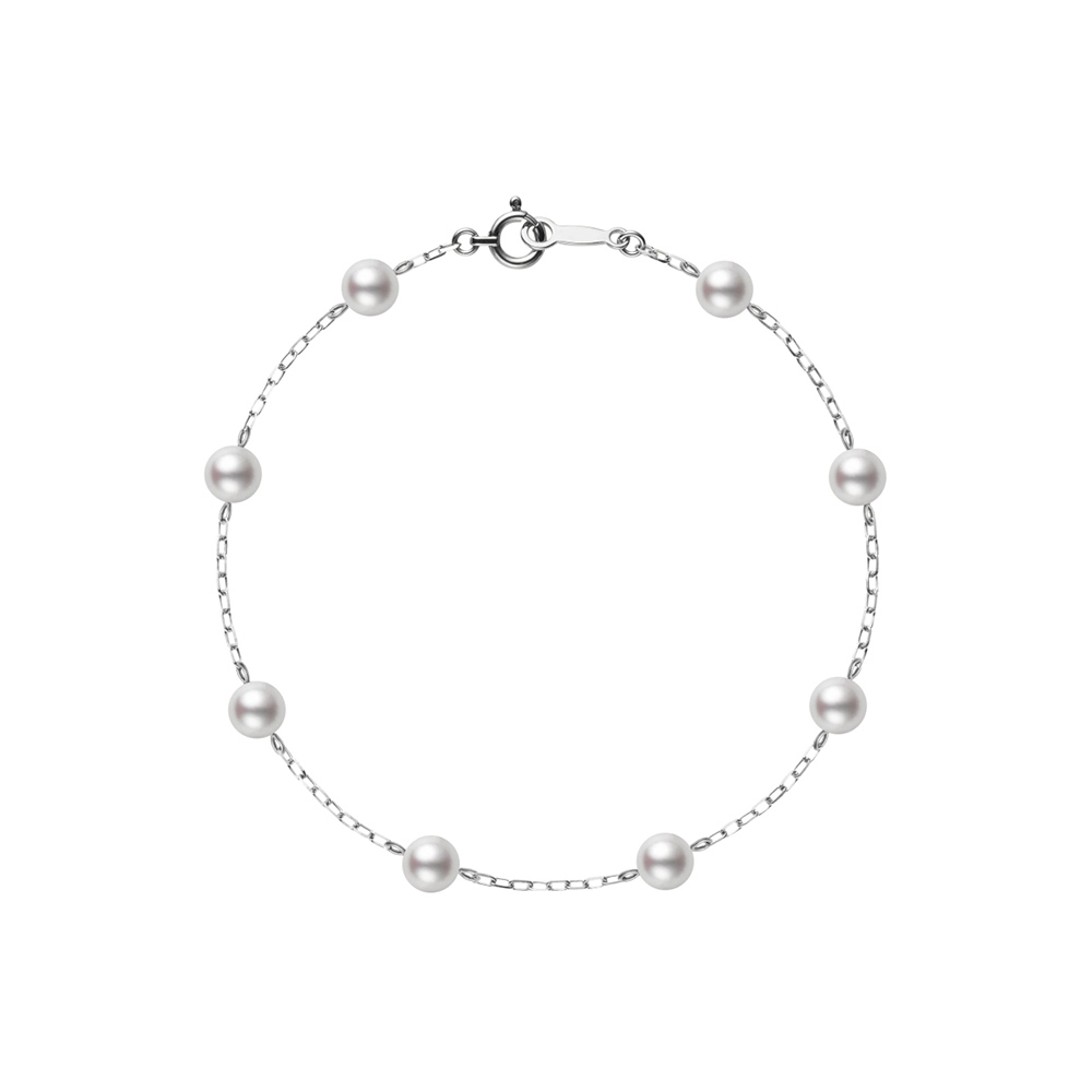 Mikimoto Akoya Cultured Pearl Station Bracelet in White Gold, 7