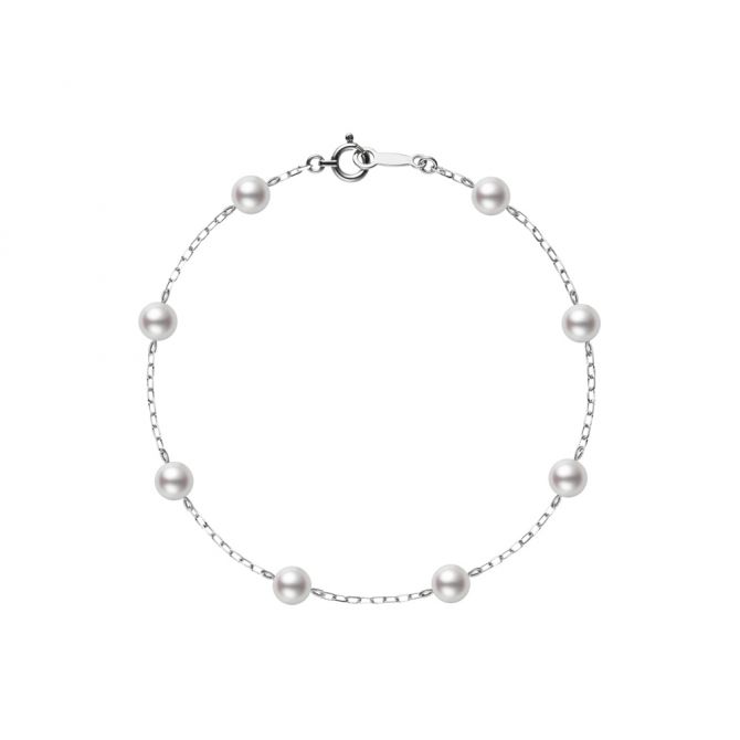 Mikimoto Akoya Cultured Pearl Station Bracelet in White Gold, 7"