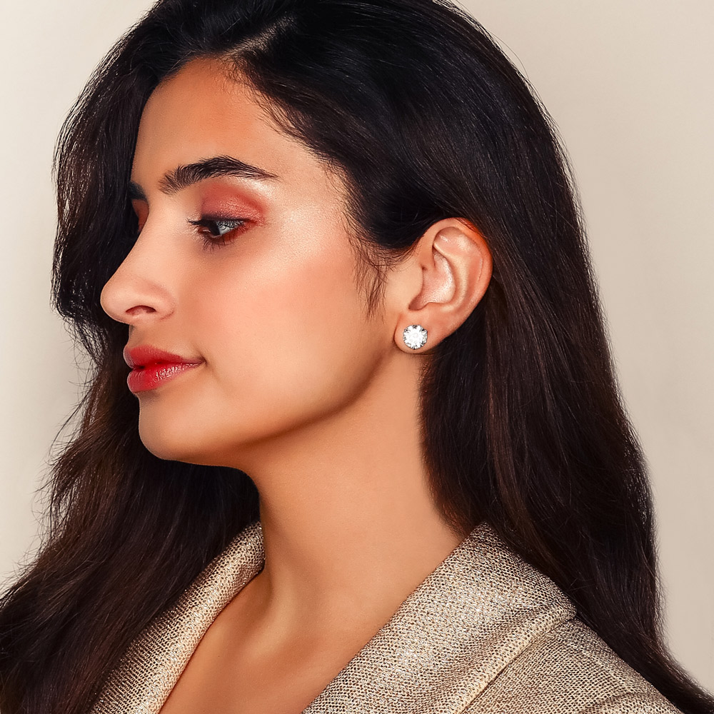 Rahaminov Round Diamond Stud Earrings in White Gold, 8.21 cttw