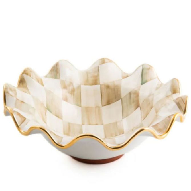 MacKenzie-Childs Parchment Check Medium Ceramic Fluted Serving Bowl