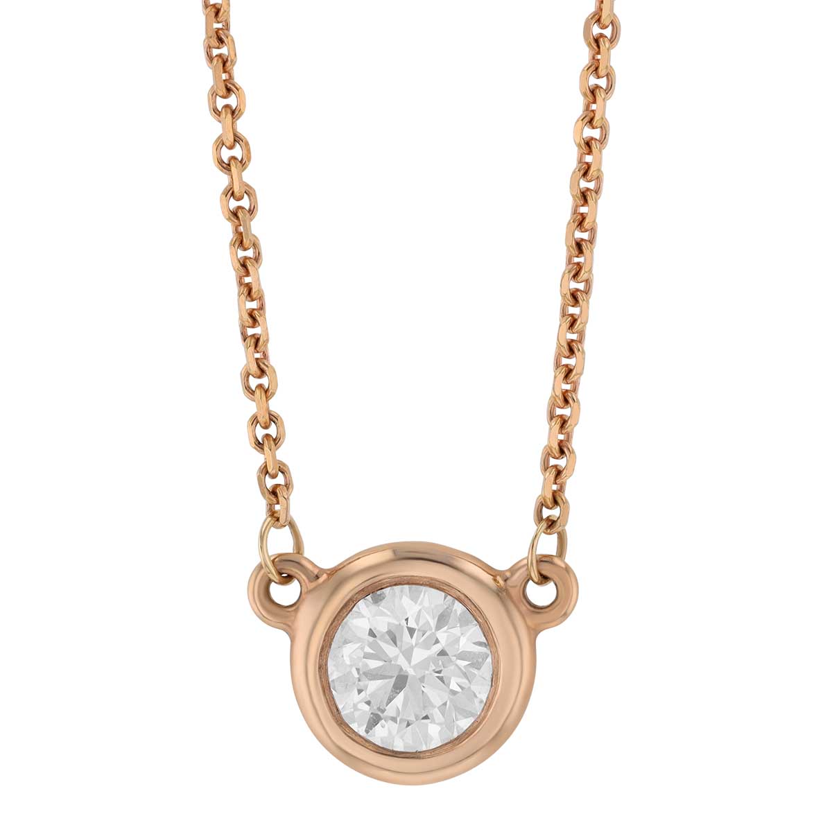 Round Bezel Set Diamond Single Station Necklace in Rose Gold, 18", 0.40