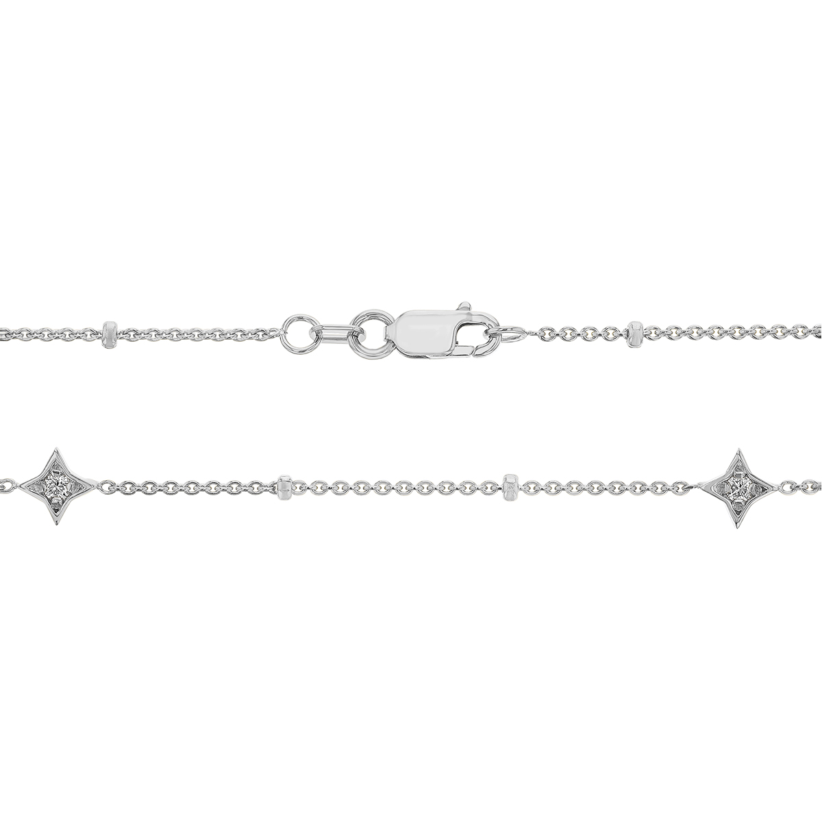 Diamond Star Station Necklace in White Gold, 20