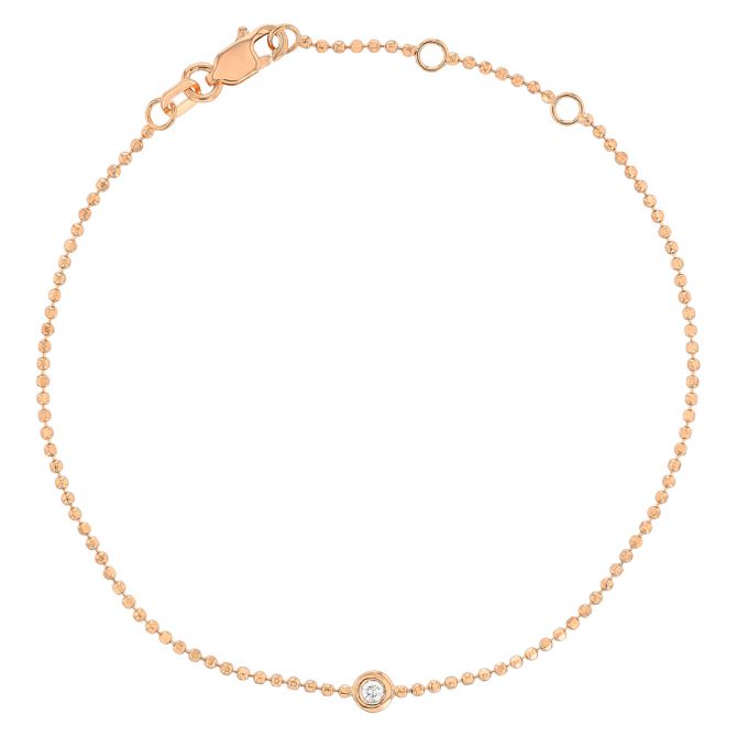 Diamond Station Ball Chain Bracelet in Rose Gold