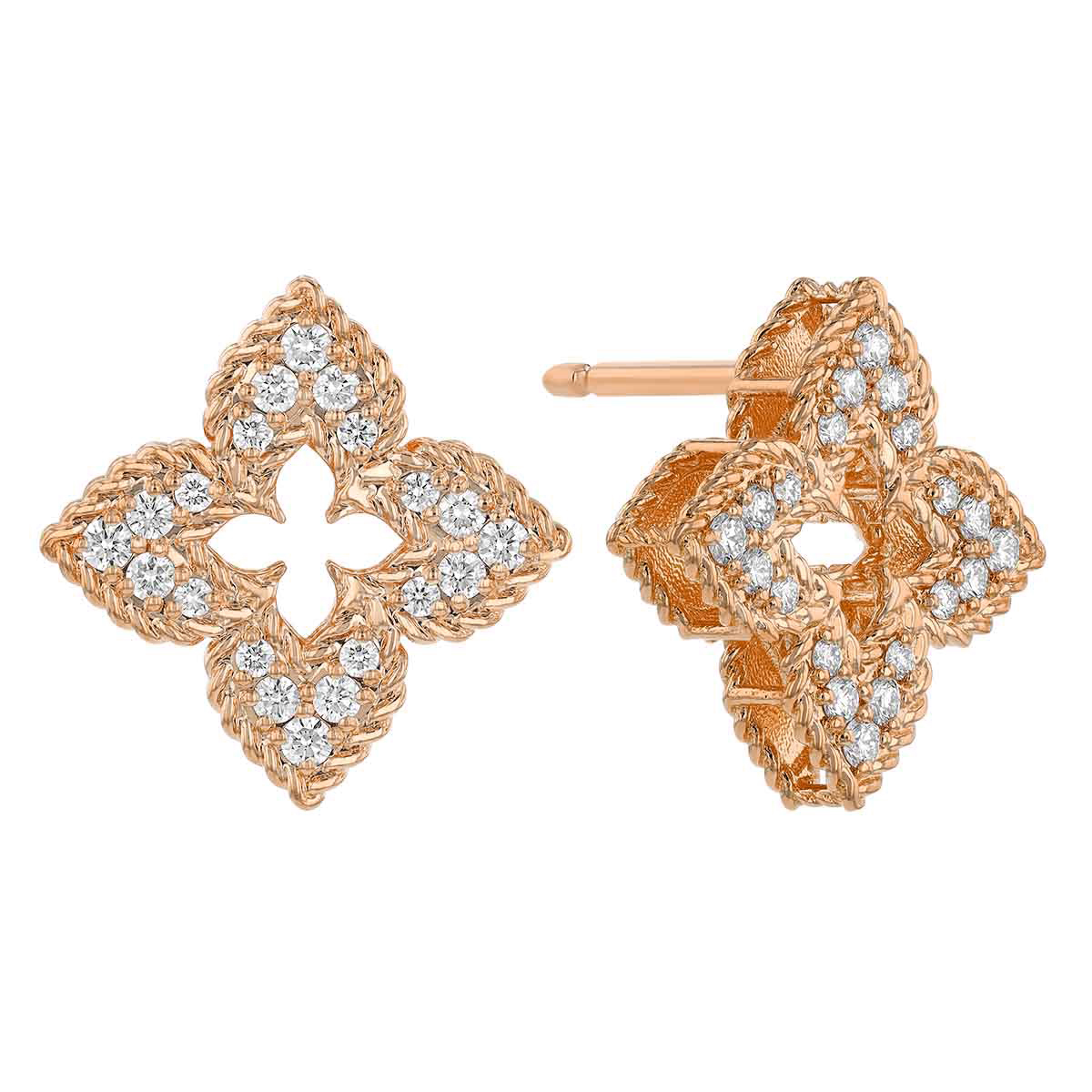 Roberto Coin Venetian Princess Diamond Small Flower Stud Earrings in Rose Gold