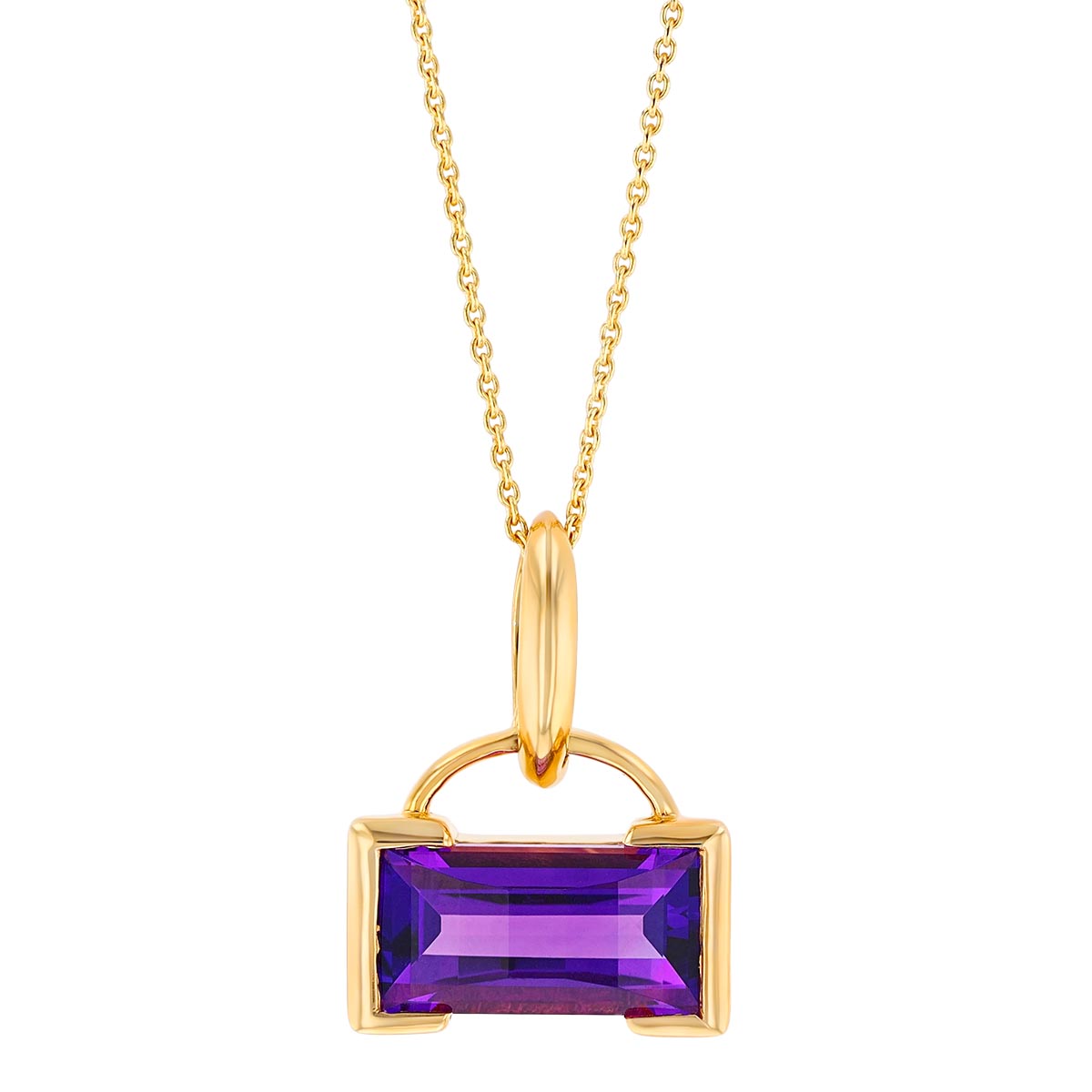 Rectangle Amethyst Half Bezel Pendant in Yellow Gold | Borsheims