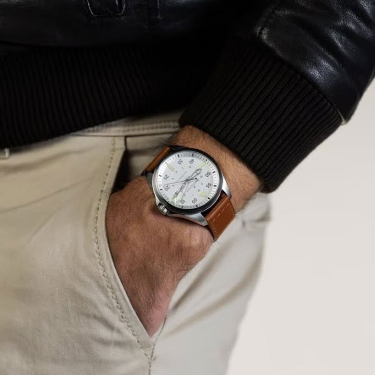 Hamilton Khaki Aviation Pilot Day Date Auto 42mm Men's Watch, Silver Dial