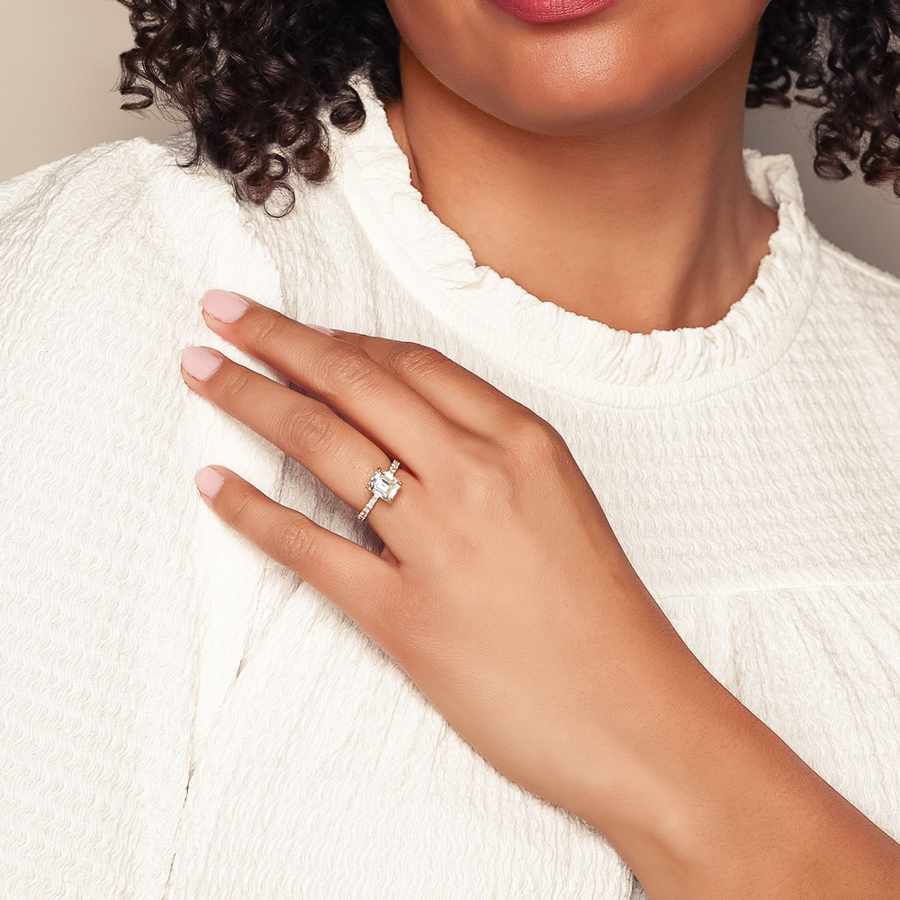 Emerald Cut Diamond & Side Stone Engagement Ring in Yellow Gold, 2.68 cttw