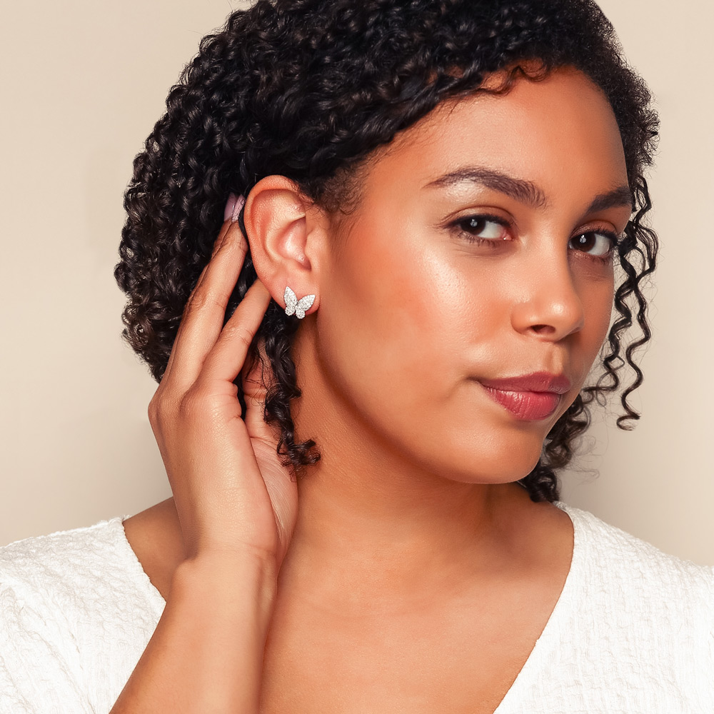 Phillips House Diamond Pavé Butterfly Stud Earrings in Two Tone