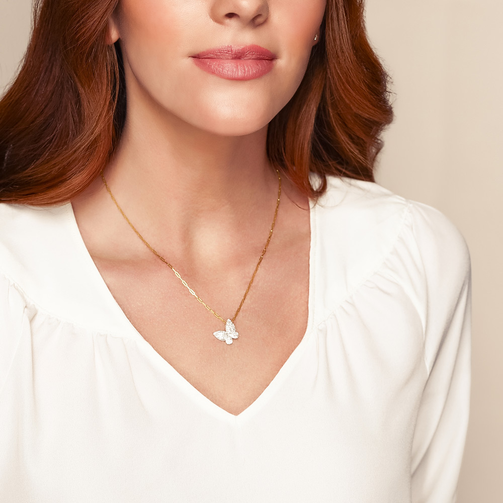 Phillips House Diamond Pave Butterfly Pendant in Yellow Gold, 17