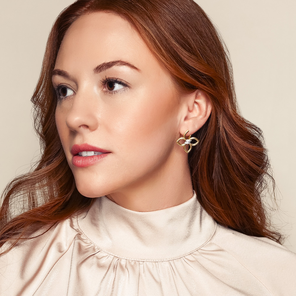 Roberto Coin Cialoma Diamond Pav Twist Flower Drop Earrings in Yellow Gold