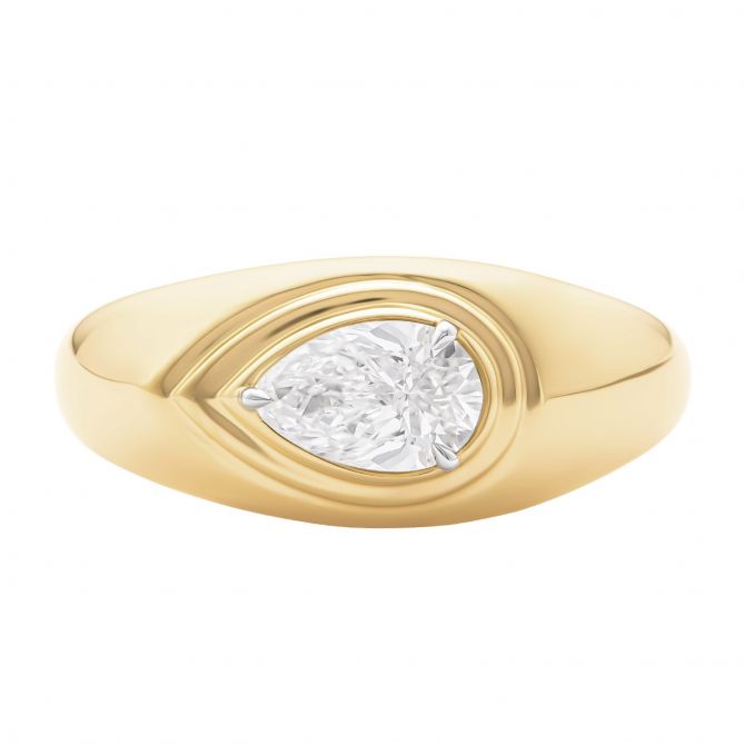 Phillips House Pear Shaped Diamond Signet Ring in Yellow Gold & Platinum