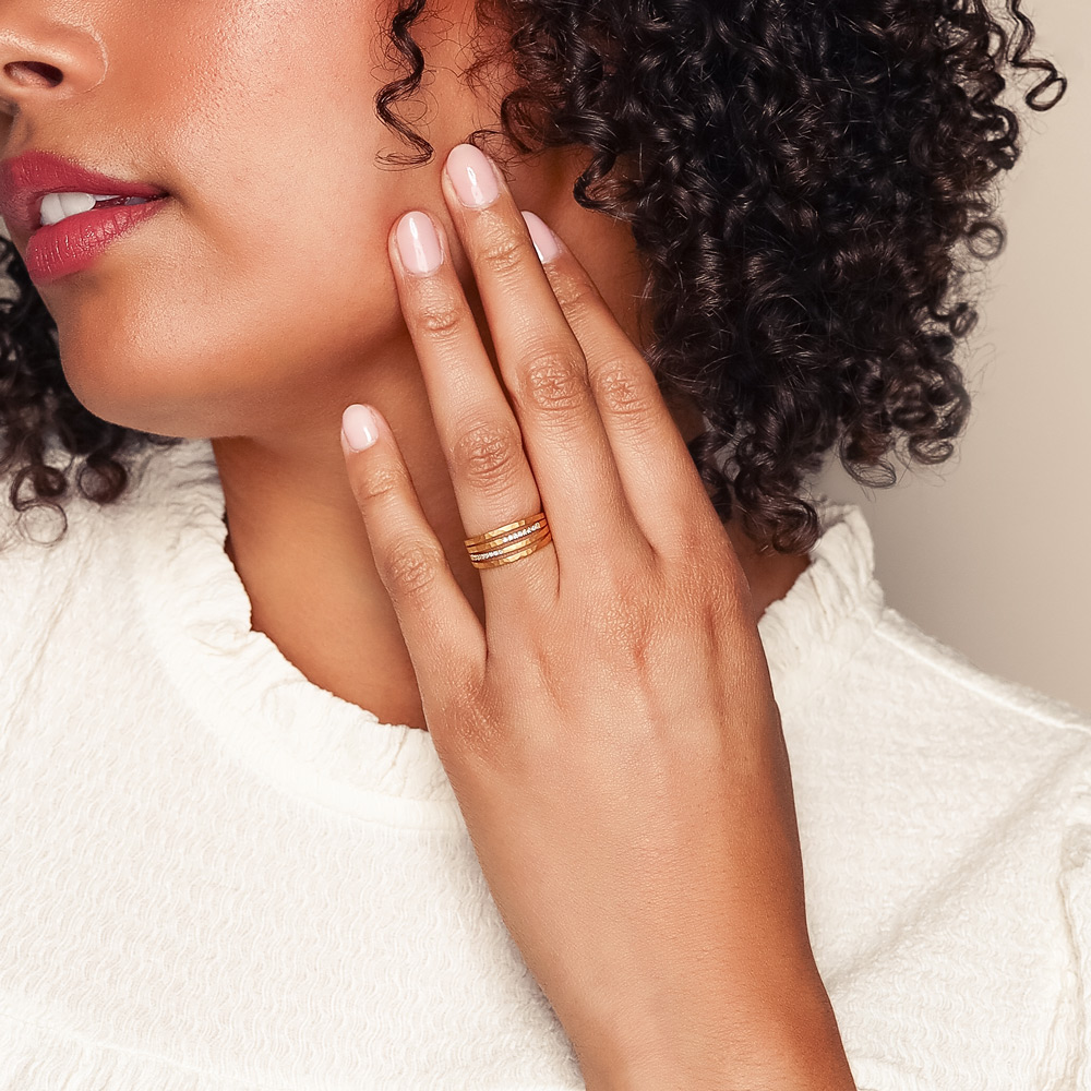 Marika Diamond 4 Row Hammered Yellow Gold Ring