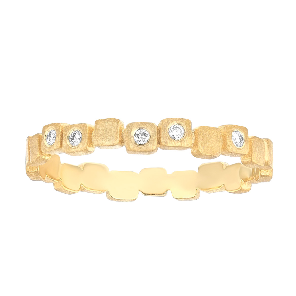 Marika Diamond Square Block Pattern Ring in Yellow Gold
