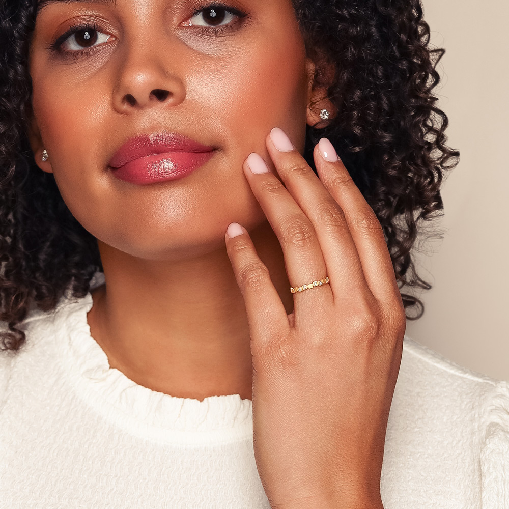 Marika Diamond Square Block Pattern Ring in Yellow Gold