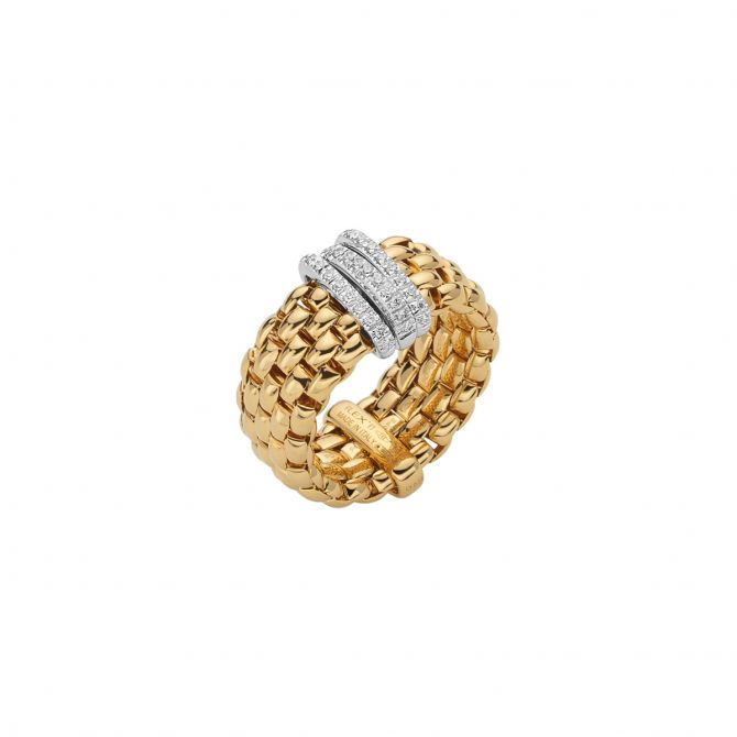 FOPE Panorama Flex'It Diamond Pavé Triple Rondel Flexible Ring in Two Tone