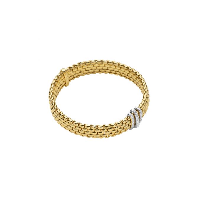 FOPE Panorama Flex'It Diamond Pavé Triple Rondel Wide Flexible Bracelet in Two Tone
