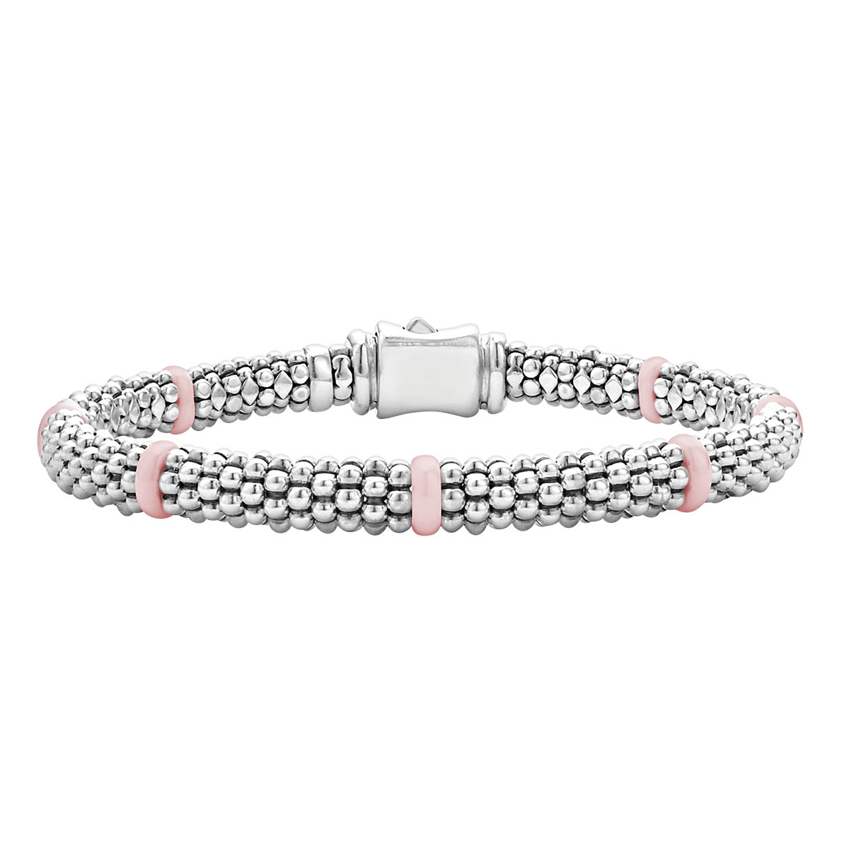 LAGOS Caviar Sterling Silver & Pink Ceramic Station Bracelet, 7