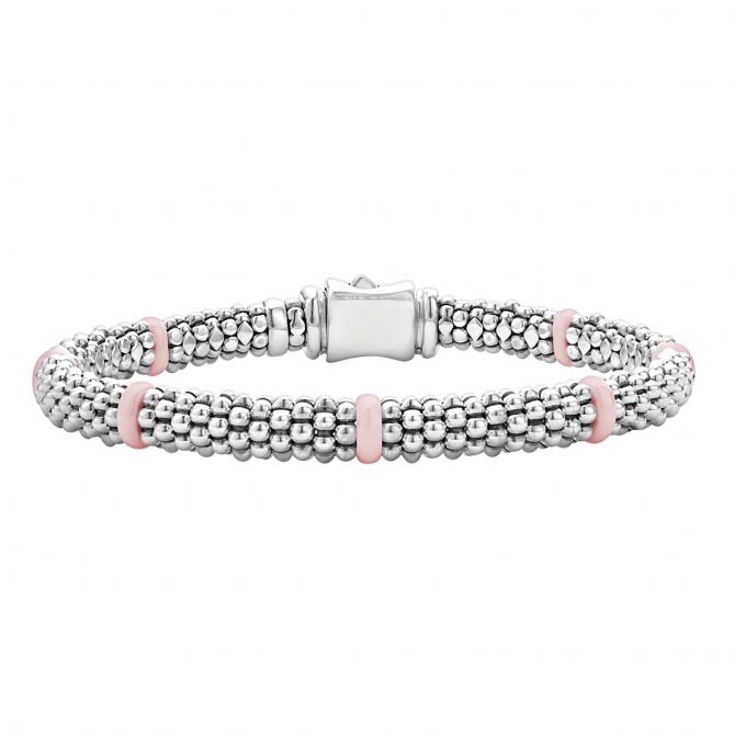 LAGOS Caviar Sterling Silver & Pink Ceramic Station Bracelet, 7"