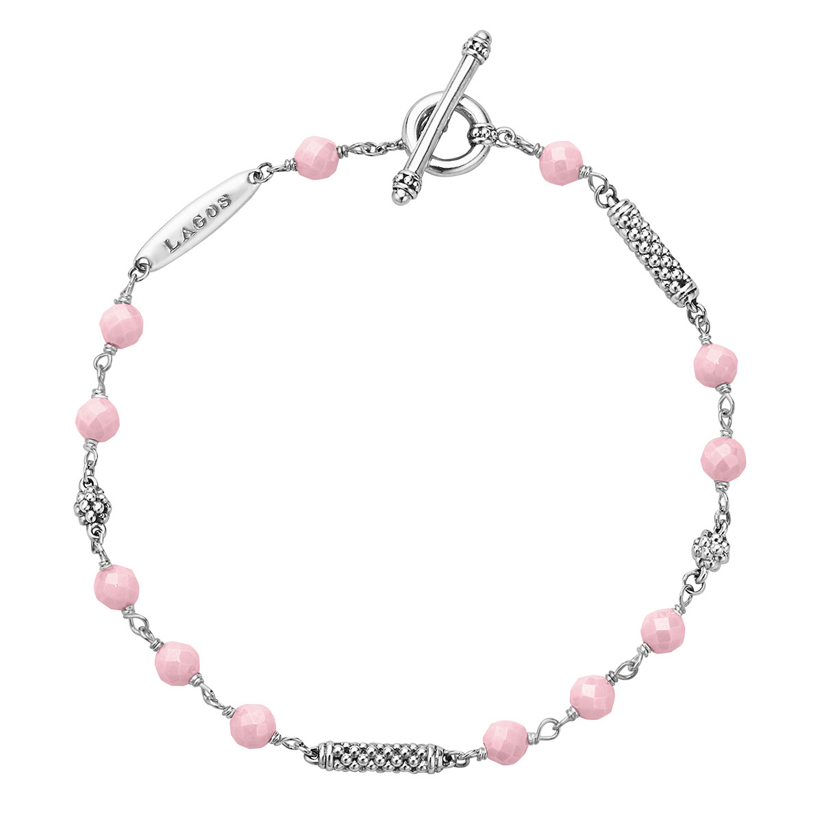 LAGOS Caviar Sterling Silver & Pink Ceramic Beaded Bracelet, 7