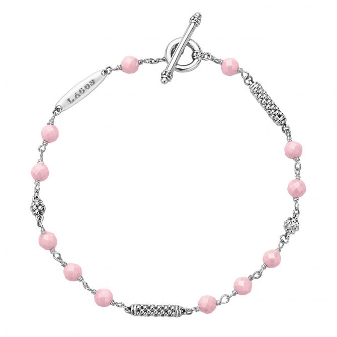 LAGOS Caviar Sterling Silver & Pink Ceramic Beaded Bracelet, 7"