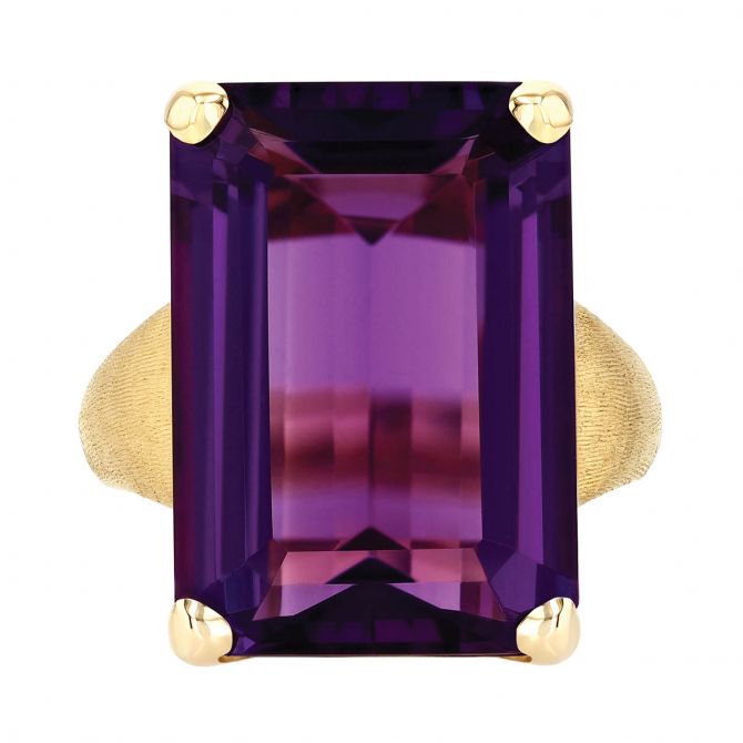 Marco Bicego Emerald Cut Amethyst Solitaire Cocktail Ring in Yellow Gold