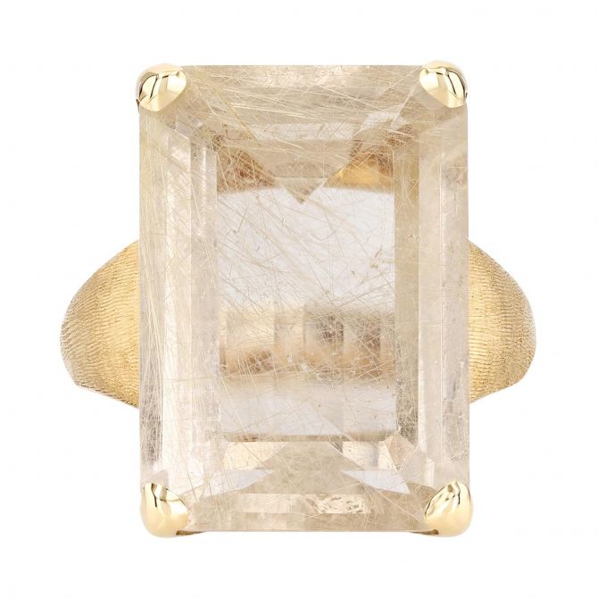 Marco Bicego Emerald Cut Rutilated Quartz Solitaire Cocktail Ring in Yellow Gold